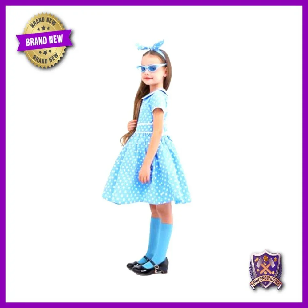 Retro Polka Dot Dress Costume Set with Headband Glasses Socks Vintage Style